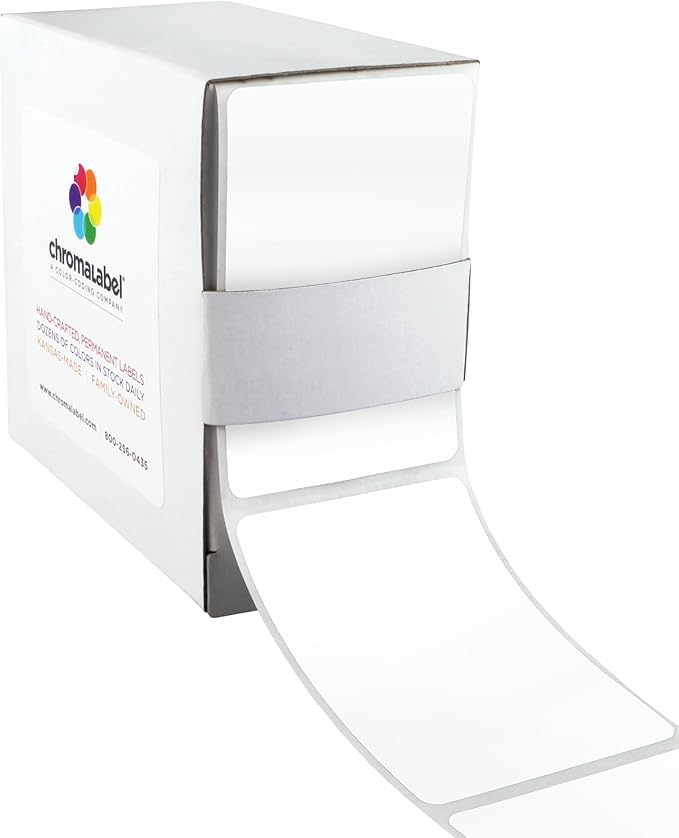 ChromaLabel 2 x 3 inch Permanent Color Code Rectangle Labels, 250 Labels per Dispenser Box, White