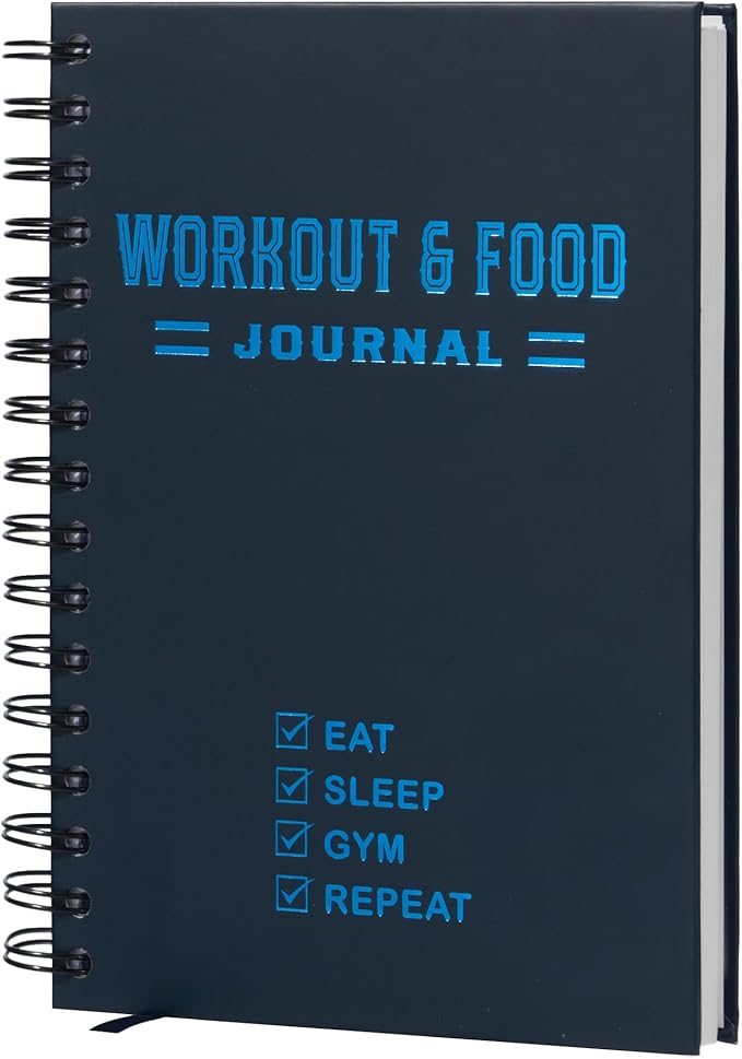 Nextnoid Hardcover Fitness & Food Journal - Nutrition & Workout Planner for Men & Women - A5 Sturdy Workout Log Book to Track Diet, Gym & Home Workouts - Navy Blue