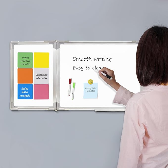 Whiteboard Set - Dry Erase Board 47 x 18 in with 1 Dry Wipe Eraser, 4 Markers, 4 Magnets and 6 Magnetic Notes - Large Wall White Board for Home and Office