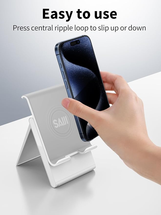 SAIJI Adjustable Tablet Stand Holder Portable Foldable Desktop Stand Dock Compatible for iPad, iPhone, Nintendo Switch, Samsung Galaxy and Kindle Fire Tablets – Gray