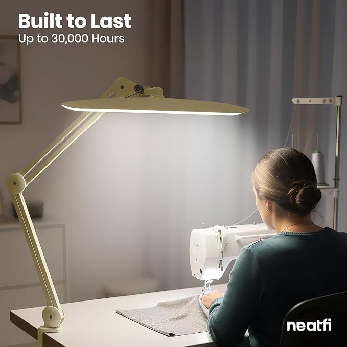 Neatfi XL 2,200 Lumens LED Desk Lamp with Clamp, 24 Watt Bright Architect Task Lamp, 20 Inches Dimmable Computer Light, Adjustable Desk Light for Home, Office, Crafts, Nails & Hobbies (Non-CCT, Gold)