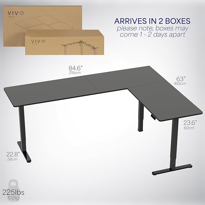 VIVO Electric Corner 84 x 63 inch L-Shaped Standing Desk, Memory Height Adjustment, Black Top Black Frame, DESK-E3CTBB-84