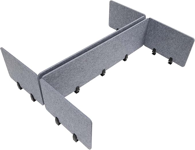ReFocus Raw Clamp-On Acoustic Desk Divider Mounted Privacy Panel Set – Reduce Noise & Visual Distractions for Office, Study (Castle Gray, 2× Long (59"×16") + 4× Short (23.6"×16"))