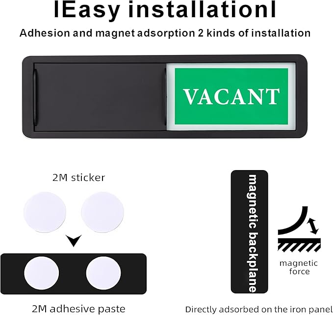 Vacant Occupied Door Sign, Sliding Room Status Indicator Privacy Door Sign for Office, Restroom, Conference Room, Home, Hotel, Hospital (Black)