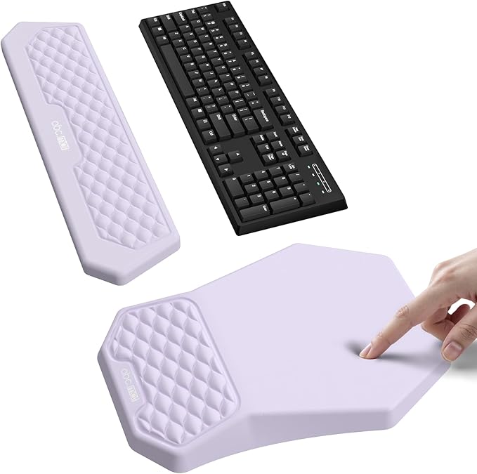 Ergonomic Mouse Pad and Keyboard Wrist Rest Support Set, Massage Design Mousepad for Carpal Tunnel Pain Relief, Memory Foam, Non-Slip PU Base for Computer Desk, Purple