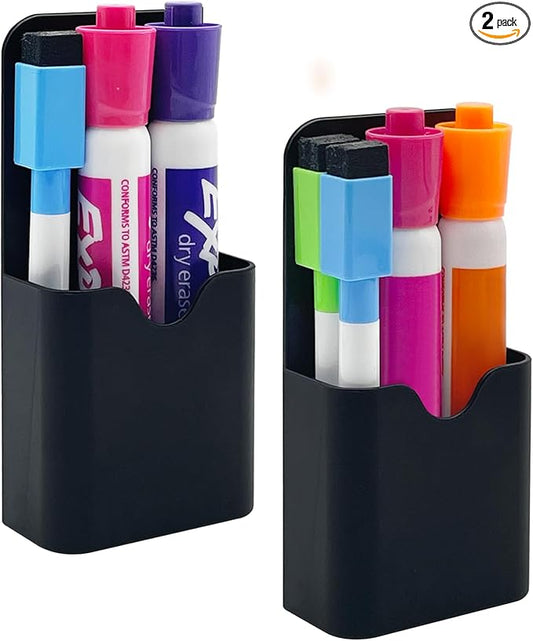 VieFantaisie 2 PCS Magnetic Pen Marker Holder, Magnetic Dry Erase Marker Holder, Magnet Pen Pencil Storage for Fridge, Whiteboard, School, Office, Home, Black