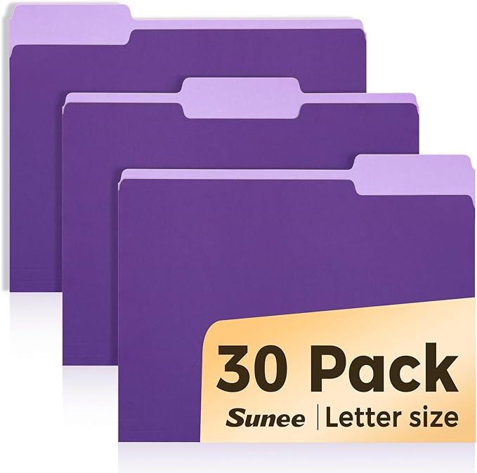 SUNEE File Folders, 30 Pack Manilla Folders 8.5 x 11, Colored File Folders Home Office School Supplies for Documents Files Paper, Purple