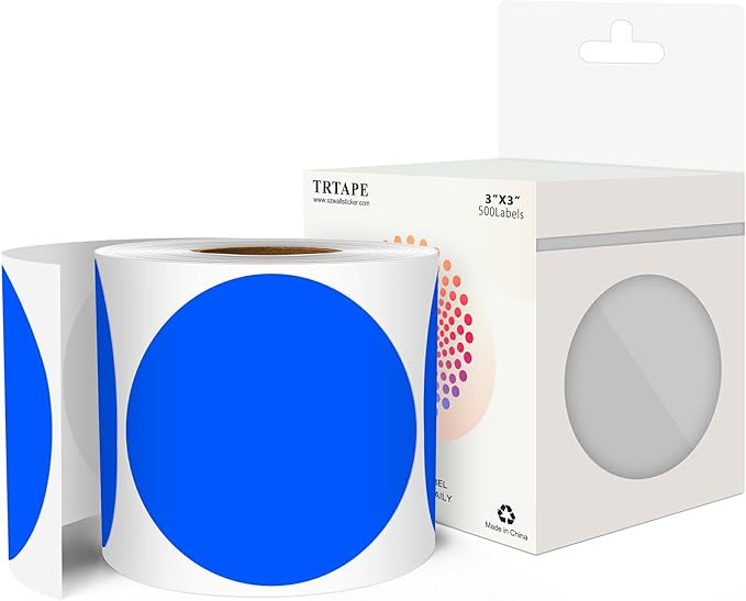 3 Inch Round Color Coding Labels (500 per Roll) - Colored Dot Stickers Round Labels for Inventory, Warehouse, Office Organizing - Blue Circle Stickers