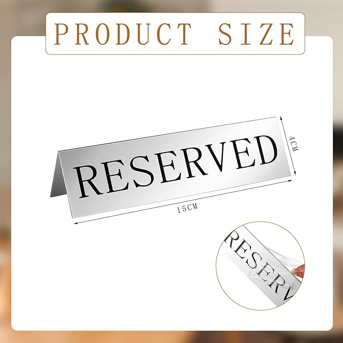 Peryiter Metal Reserved Table Signs Metal Reserved Sign Double Sided Table Stand Tents Seating Tent for Wedding Restaurant Ceremony, 5.91 x 3.15 Inch(Silver,24 Pcs)