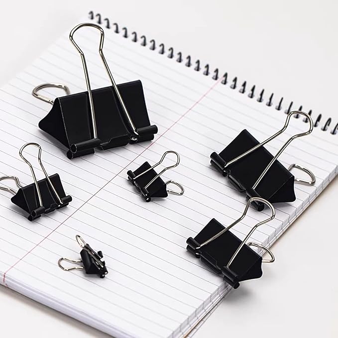 Binder Clips Assorted Sizes Paper Clamps, XLarge, Large, Medium, Small, Mini, 100Count Black Paper Clips Office File Supplies, Meet a Variety of use Scenarios