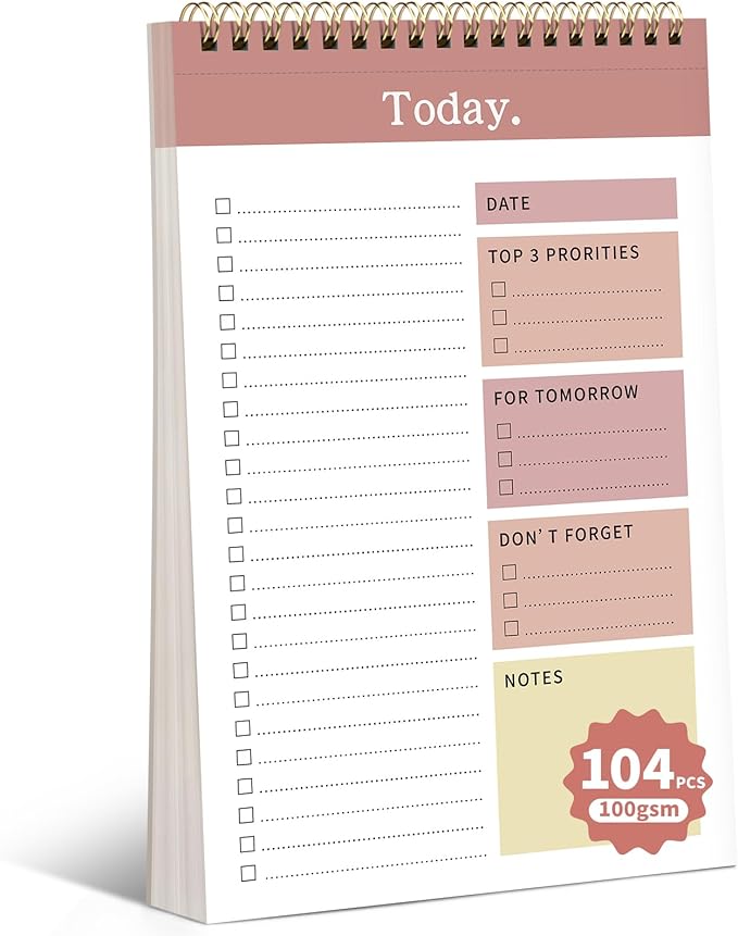 104 Pgs To Do List Notepad, 52 Undated Sheets Duplex-printed Daily Planner For Work Home School Office Desk Accessories Supplies & Goal Setting Tasks -Pink