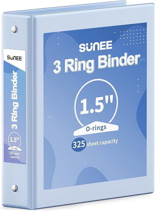 SUNEE 3 Ring Binder 1.5 Inch 1 Pack, Clear View Binder Three Ring PVC-Free (Fit 8.5x11 Inches) for School or Office Supplies, Haze Blue