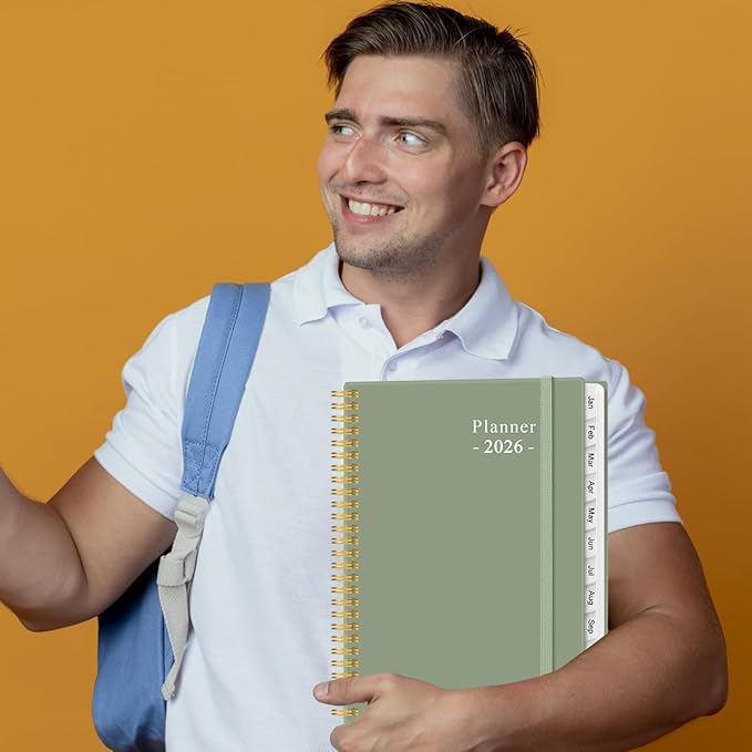 2026 Planner - Academic Planner 2026 from January 2026 to December 2026 with 12 Monthly Tabs, Flexible Cover, Inner Pocket, 8.5" x 11", Green