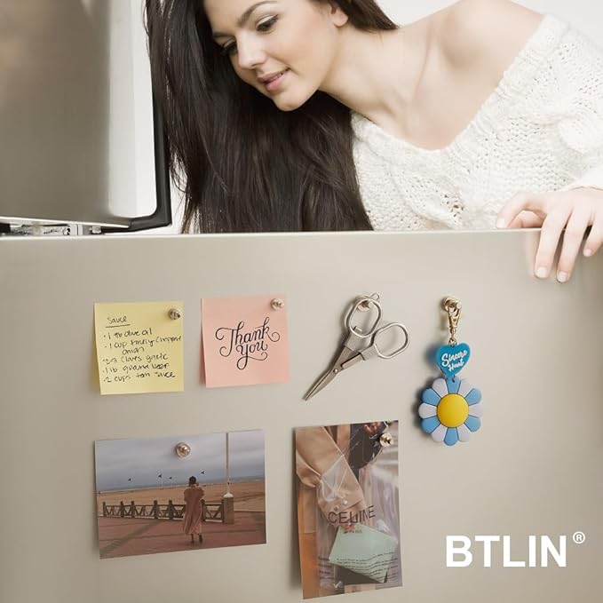 BTLIN Fridge Magnets Strong Small, Mini Magnetic Push Pins for Kitchen Refrigerator Magnetic Board Whiteboard Office 32Pack