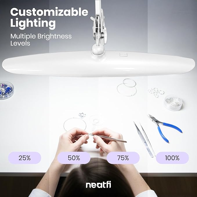 Neatfi XL 2,200 Lumens LED Desk Lamp with Clamp, 24W Bright Architect Task Lamp, 20 Inches Dimmable Computer Light, Adjustable Desk Light for Home, Office, Crafts, Nails & Hobbies (Non-CCT, White)