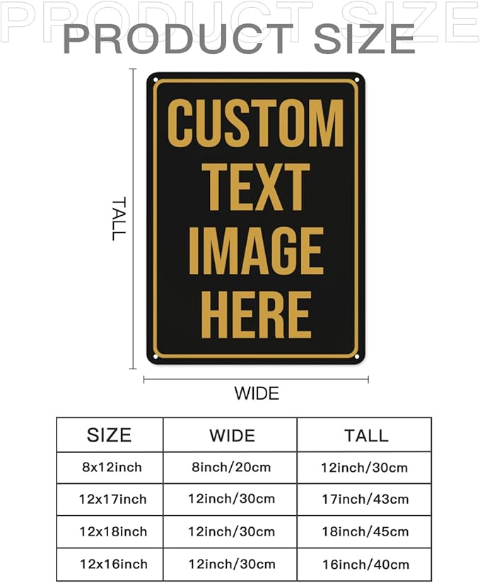 Custom Signs,Custom Sign, Metal Sign Customized Sign Personalized Metal Signs Make Your Own Sign With Text Logo Image For Office Business Workplace Home Bar Indoor Outdoor Use 12"x8"