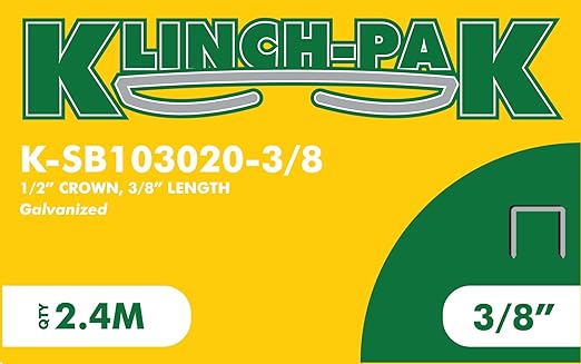 Klinch-Pak K-SB103020-3/8, 1/2 Inch Wide by 3/8 Inch Leg Length Heavy-Duty Plier Staple, 2,400 Count, Ideal for stapling Trays, Lids, Bags, Header Cards, Fastening End Caps, Container Inserts
