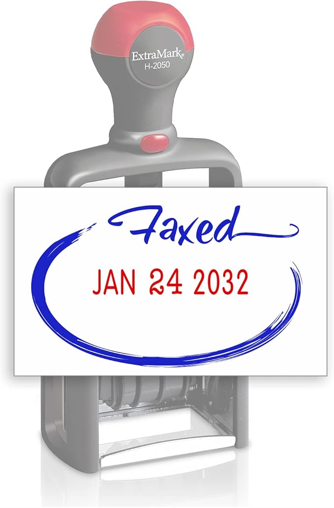 Heavy Duty Style Office Date Stamp with FAXED - Self Inking Dater - Style C - Blue & Red Ink Color
