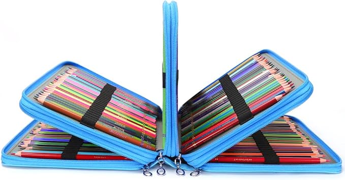 Vomgomfom Colored Pencil Case - 200 Slots Pencil Holder with Zipper Closure Twill Fabric Large Capacity Pencil Case for Watercolor Pens or Markers, Pencil Case Organizer for Artist (Blue Flower)