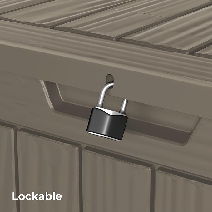 Decksplore 35 Gallon Outdoor Storage Box Waterproof Lockable Resin Deck Box Large, Patio Storage Bin for Pool Accessories Cushion Furniture, Garden Tools, UV-Resistant Outside Delivery Grey