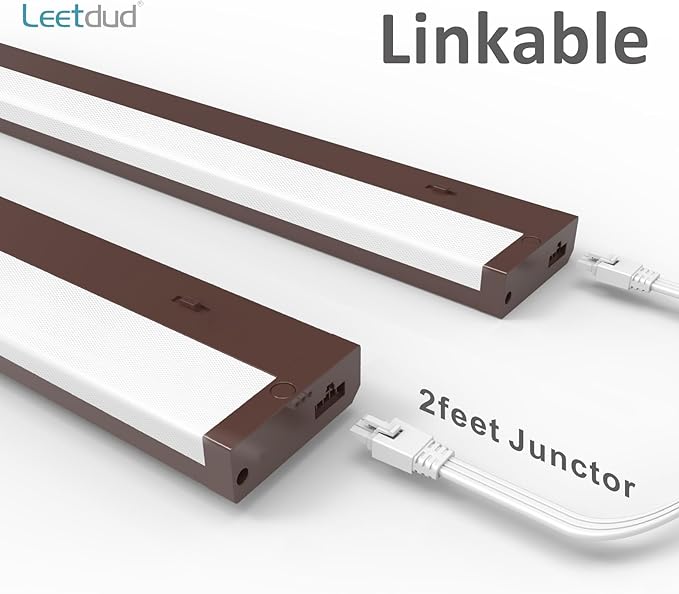 Leetdud LED Under Cabinet Lighting Hardwired or Plug in, 24 Inch 12W, Dimmable 5 Color 2700K/3000K/3500K/4000K/5000K, Linkable Eyes Care Design Counter Lights for Kitchen, Sink, ETL Listed, Bronze