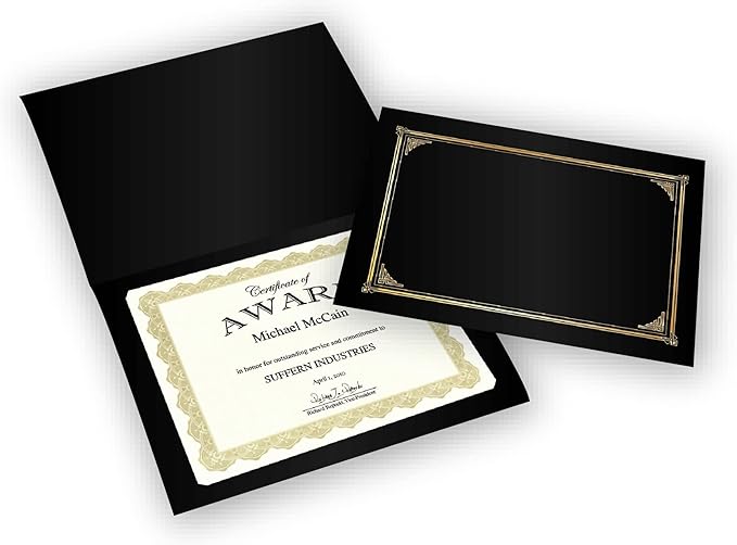 Geographics Classic Linen Certificate/Document Covers, 12.5” x 9.75”, Black (6 Pack)