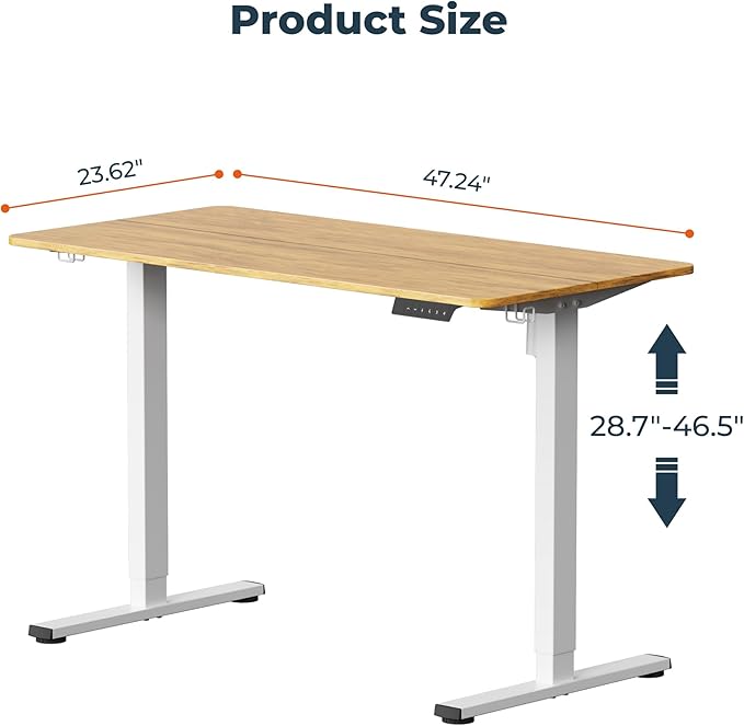 FitStand Adjustable Stand Up Desk with Memory Preset,Electric Standing Desk 47 x 24 Inch Home Office Desk Computer Workstation Sit Stand Desk, Splice Maple Top + White Frame