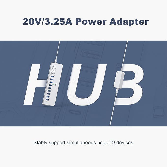 YH9AC Powered USB Hub 10Gbps, intpw 12 Port USB C Hub with 10Gbps USB C 3.2+2 USB A 3.2, 7 USB 3.0, 2 PD 45W Charging Port, 65W Power Adapter + 3.3FT Cable, Aluminum USB Hub for Laptop/iPhone 17/16/PC