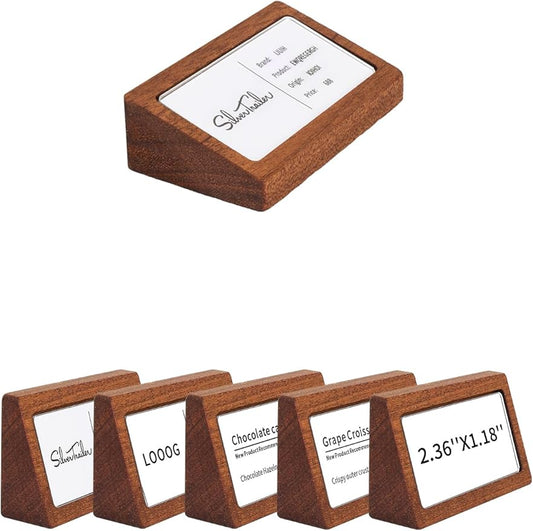 6 Pack Mini Wood Price Tag Label Holder Tabletop Stand or Recline Small Sign Holder for Retail Store Boutique Name Card Restaurant Food Labeling (2.36X1.18 in)