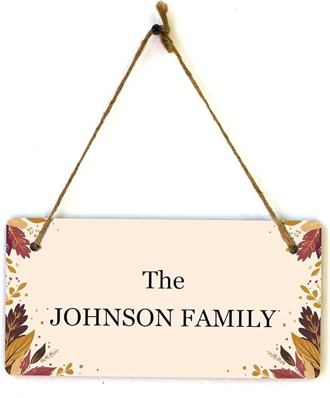 Signs ByLITA Autumn Leaves Personalized Hanging Wall or Door Sign (5 x 10") | Custom Signage for Your Home & Business