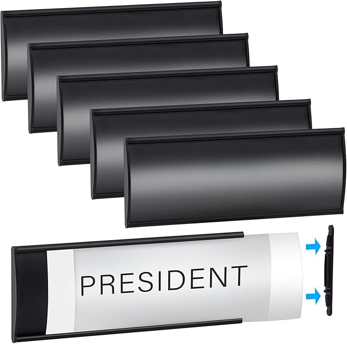 Plecterco 6 Pcs Office Door Signs - 8" x 3" Curved Name Plate Holders for Office, Wall-Mount Door Signs with Plastic Film and Adhesive Tape (6, Black)