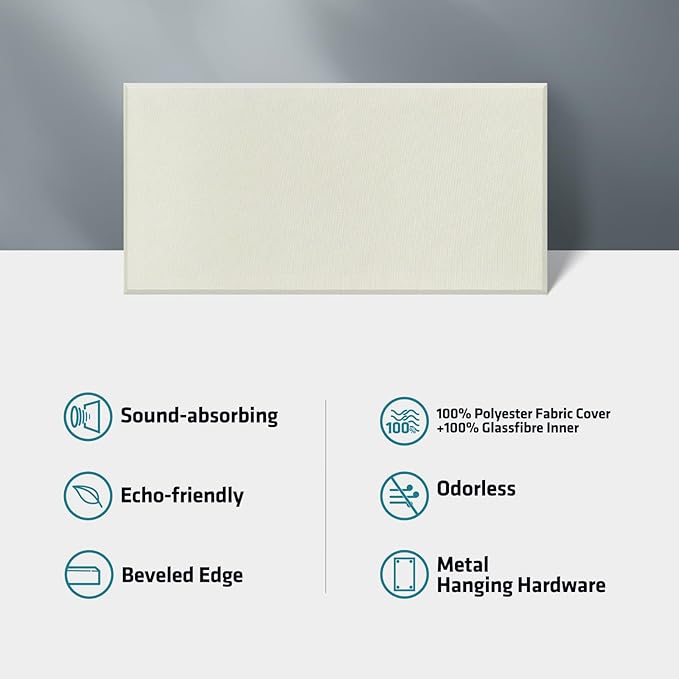 UMIACOUSTICS 4 PCS Acoustic Panels with Hanging Brackets, 2” Thick Fiberglass Sound Proof Panels Removable for Studios, Office, Home Theater Wall- Off White