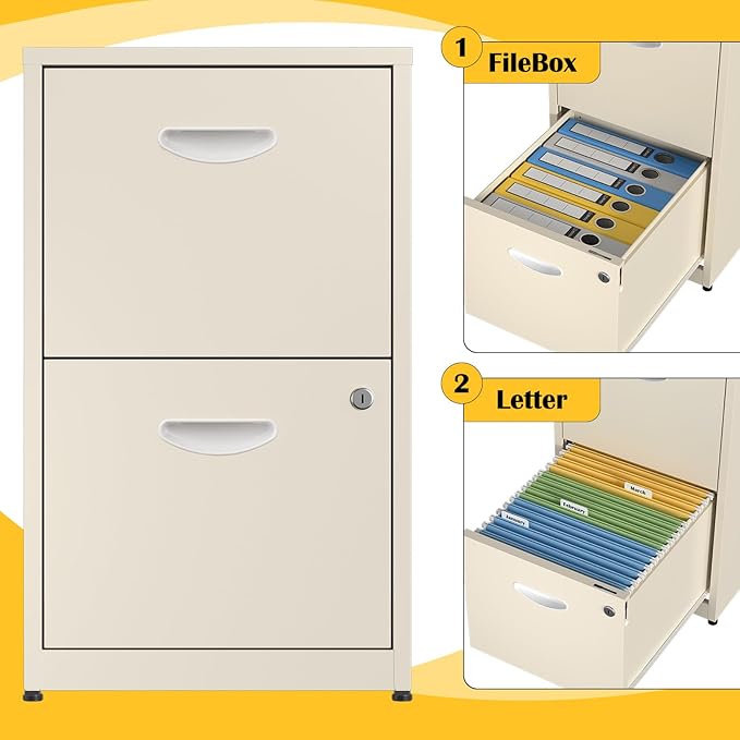SteeLoong 2 Drawer File Cabinet with Lock,Metal File Cabinets for Home Office,Two Drawers Cream Filing Cabinets for Home Office, Office File Cabinets for Hanging Letter,Easy Assemble