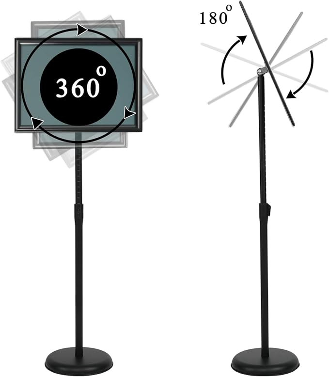 VAIIGO 11 x 17 Inch Adjustable Pedestal Sign Holder Poster Stand, Heavy Duty Floor Standing Sign Holder Stand Aluminum Snap Open Display Frame for Vertical and Horizontal View Sign Displayed(Black)