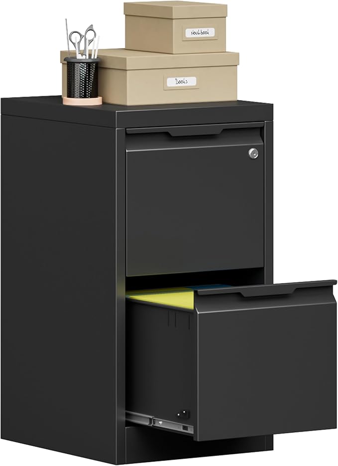 Bestoo 2-Drawer File Cabinet with Lock, Metal Filing Cabinet for Home Office, Vertical Filing Storage Cabinets, Fits File Folders, Letter/Legal/F4/A4 Size, Assembly Required (Black)
