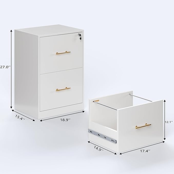 GFGWXW 2 Drawer Vertical File Cabinet with Lock, Suitable for Letter/A4/F4/Legal Size Hanging Files,Small Wood Filing Storage Cabinets Printer Stand for Home Office,White
