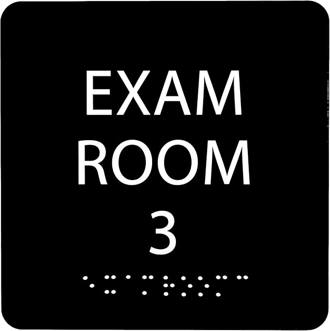 ADA CENTRAL SIGNS - 6" X6" Exam Room 3 Sign - ADA Compliant Tactile Graphics Grade 2 Braille Text Acrylic Wall Signs - Educational Institution Directional Assistance Test Center Door Sign for Schools