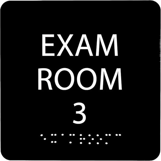 ADA CENTRAL SIGNS - 6" X6" Exam Room 3 Sign - ADA Compliant Tactile Graphics Grade 2 Braille Text Acrylic Wall Signs - Educational Institution Directional Assistance Test Center Door Sign for Schools