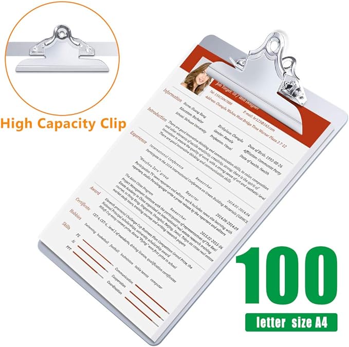 Metal Clipboard, Contractor Heavy Duty Aluminum Clipboard with High Capacity Clip, Rust-Proof Plate for Letter Size and A4 Paper Sheet, Supplies for Office, Jobsite, Medical, School, Law Enforcement