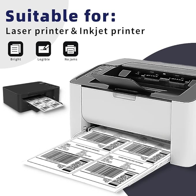 POLYSELLS Self Adhesive 3-1/3" x 4" Address Shipping Labels, 6UP White Sticker FBA Labels, Inkjet/Laser Printer Compatible, 6 Labels/Sheet, 500 Sheets/3000 Labels