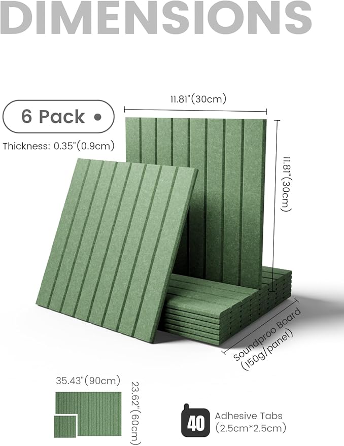 Large Felt Bulletin Board 36"x24" Cork Board Alternative - 6 Pack with 40 Safe Removable Adhesive Tabs, Cork Boards for Walls for Home Office Classroom Pin Board-Moss Green