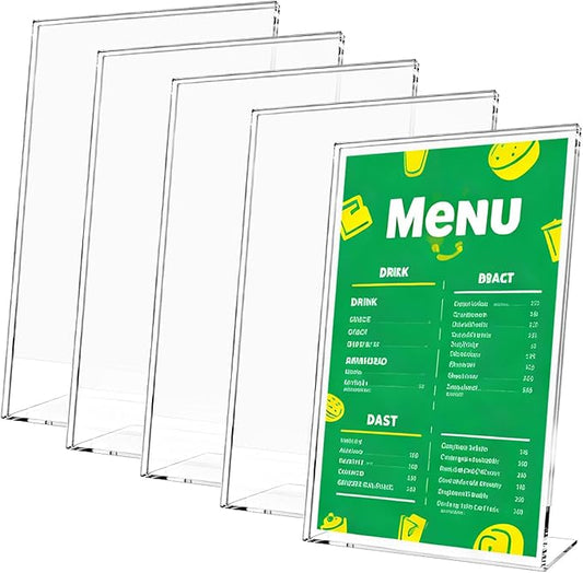 PEDOBALI 5 Pcs 8. 5" x 14" Sign Holders Acrylic Document Holder Graphic Poster Shelf Slanted Paper Desk Display Stand Side Loading Clear Flyer Shelf Vertical L Shape Frame for Office Restaurants