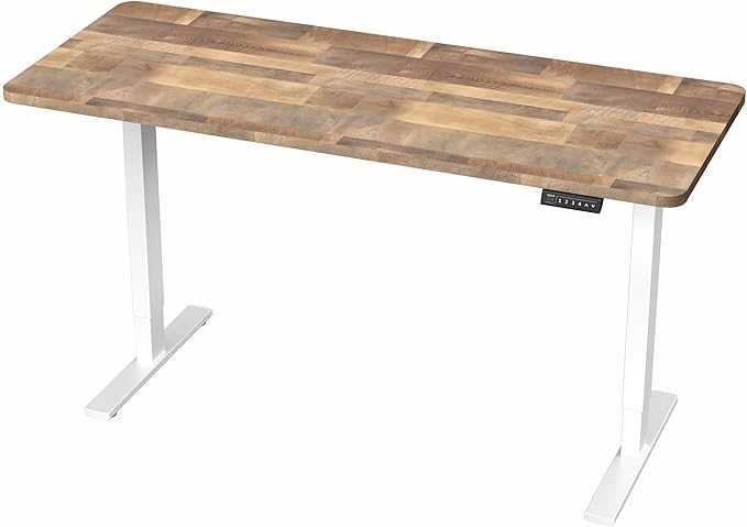 VIVO Electric 60 x 24 in Standing Desk, Memory Height Adjustment, 1B Series, Holds 220 lbs, One-Piece Reclaimed Wood Top, White Frame, DESK-KIT-1W6P
