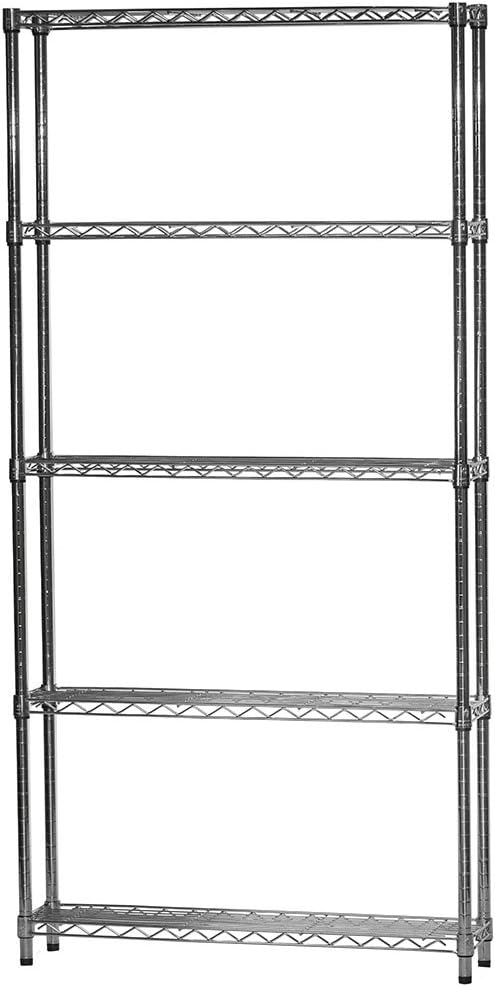 Shelving Inc. 8" d x 36" w x 72" h Chrome Wire Shelving with 5 Tier Shelves, Weight Capacity 800lbs Per Shelf