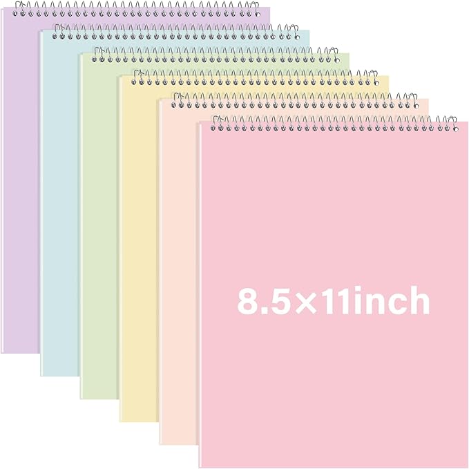Maitys 6 Pcs Legal Pad Steno Spiral Notebook 8.5" x 11" Top Bound Spiral Pads Hard Cover College Ruled Notepad 70 Sheet Pad for School Office University Home(Macaron Color,Luxurious Style)
