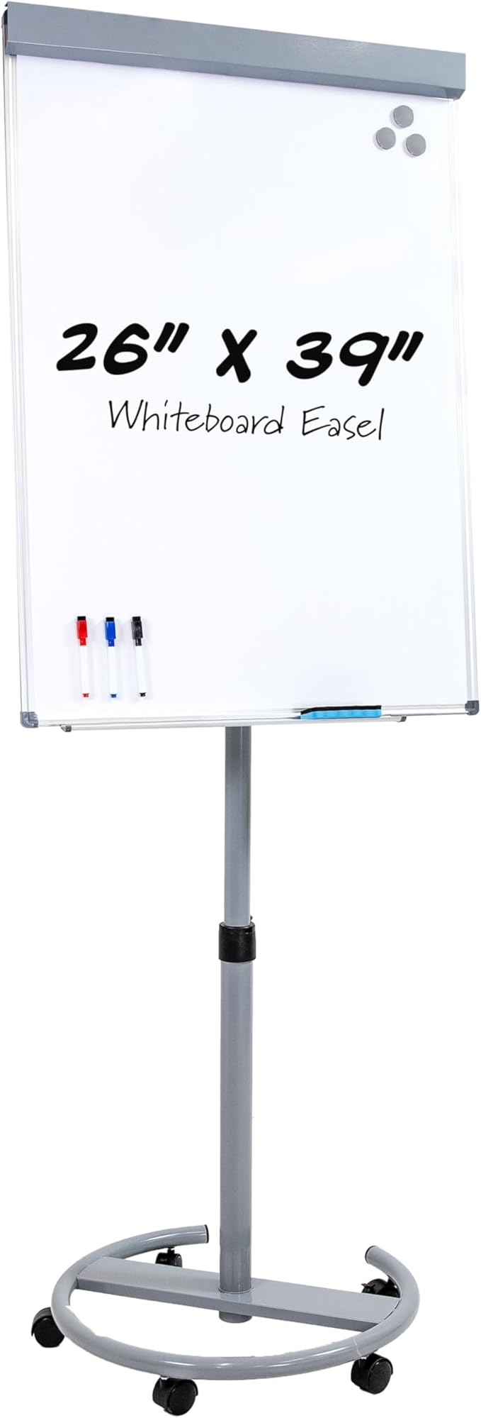 Sunnydaze Adjustable Magnetic Whiteboard Easel – Rolling Dry Erase Board with Flip Chart for Office, Home, or School
