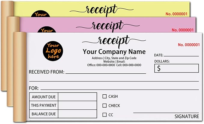 Custom Invoice Book in 3-Part /2-Part Receipt Book with Carbon Copies Personalized Carbonless Service Invoice Form Books Sales Order Book with Company Name Logo Address,H2-Receipt Book