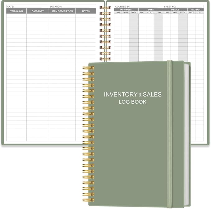 Inventory & Sales Log Book for Small Business – Inventory Ledger Book, Inventory Notebook, Order Tracker for Purchases, Sales & Reorders, 5.8" x 8.5", Green