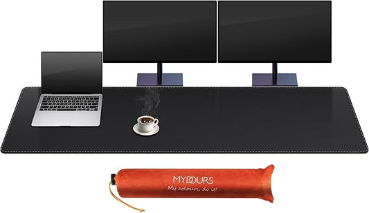 Mydours PU Leather Desk Pad, Ultra Large 67"x15.7" Desk Mat Desktop Protector Waterproof Mouse Pad Blotter Easy Clean with Suede Base, for Office Home Decor Keyboard and Mouse (Black)