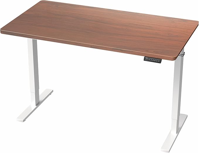 VIVO Electric 43 x 24 in Standing Desk, Memory Height Adjustment, 1B Series, Holds 220 lbs, One-Piece Dark Walnut Top, White Frame, DESK-KIT-1W4D